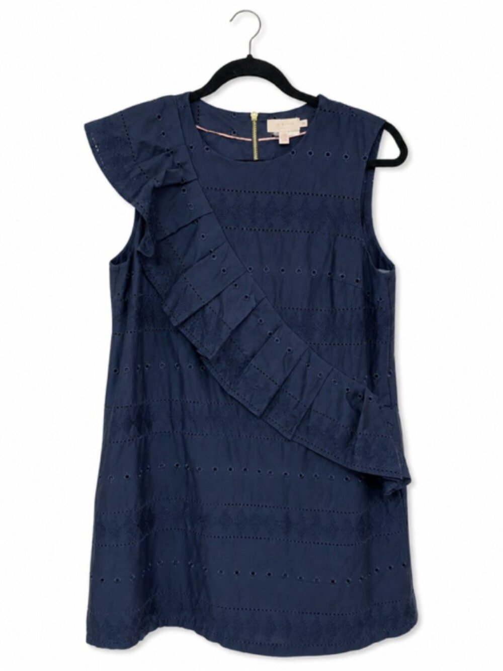 Ted Baker London Navy Eyelet Ruffle Dress Sz 5 Elegant Sleeveless Dress